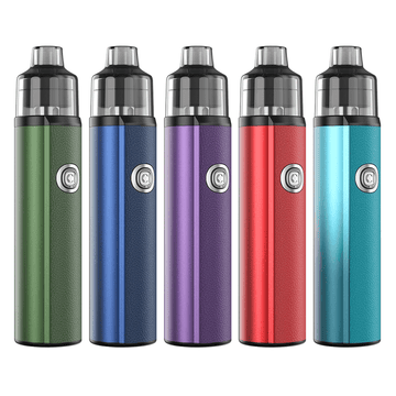 Five Aspire BP Stik Pod Kits in green, purple, blue, red, and teal, displayed vertically.