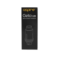 Aspire Cleito 120 replacement atomizer packaging, black box with coil illustration.