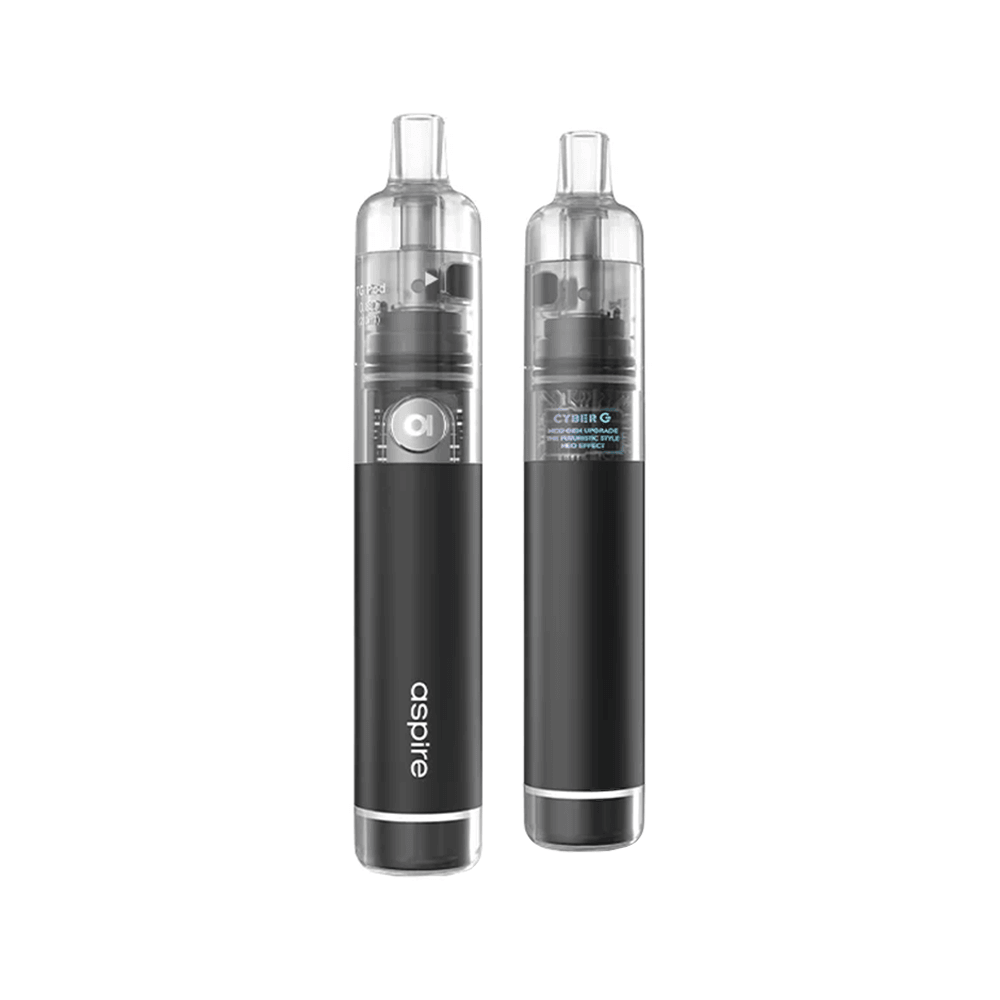 Two Aspire Cyber G Pod Kits, sleek black design, transparent top section.