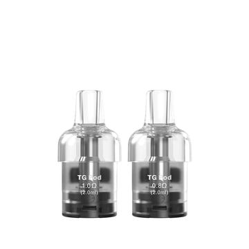 Two Aspire Cyber G replacement pods, 1.0Ω and 0.8Ω, transparent design.