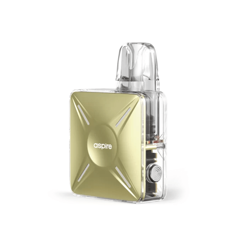 Aspire Cyber X Pod Kit in gold with a sleek, compact design and transparent mouthpiece.