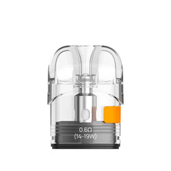 Two Aspire Pixo replacement pods, 1.0Ω and 0.4Ω, with clear casing and orange accents.
