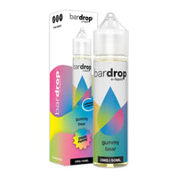 bar drop 50ml shortfill e-liquids stood beside a box displaying gummy bear flavour featuring 21,000 puffs