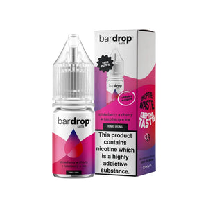 Bar Drop strawberry cherry raspberry ice 10ml Nic Salt e-liquid - Perfect for refillable vape kits