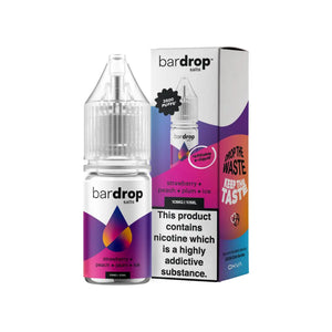Bar Drop strawberry peach plum ice 10ml Nic Salt e-liquid - Perfect for refillable vape kits