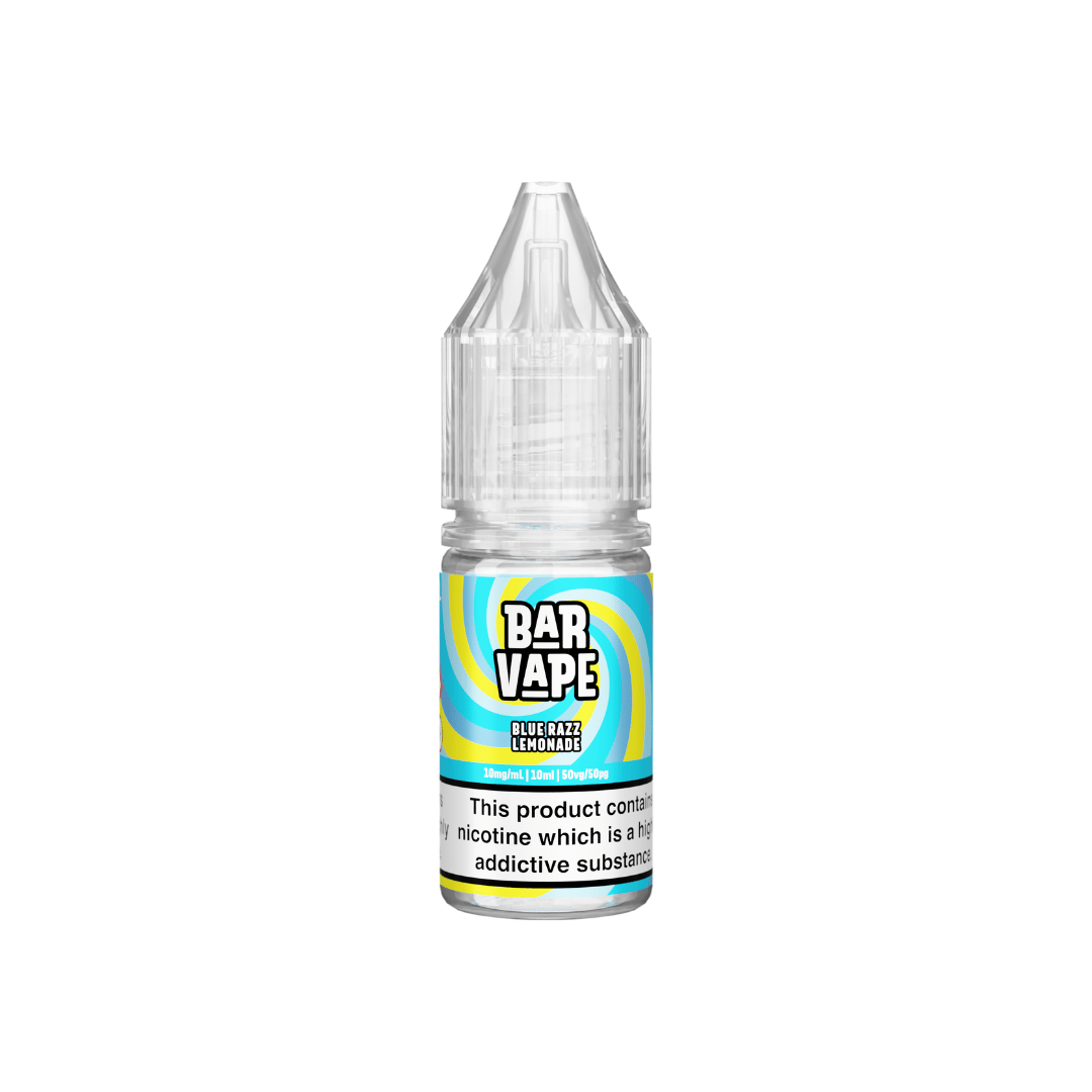 Bar Vape Blue Razz Lemonade 10ml nic salt bottle with a colourful label on a white background.