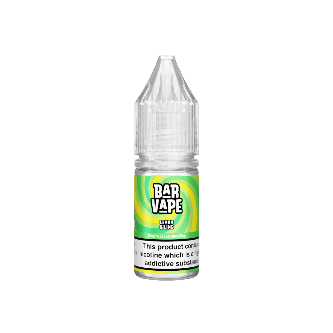 Bar Vape 10ml Nic Salt bottle with lemon lime flavour, clear cap, and vibrant green label.