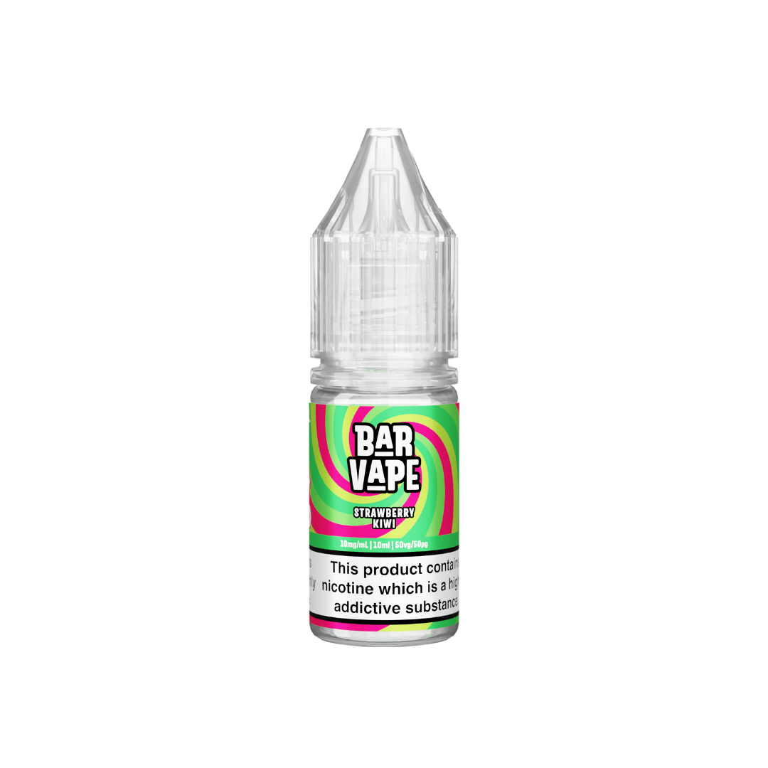 Bar Vape 10ml Nic Salt bottle with strawberry kiwi flavour and colourful label.