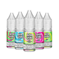 Bar Vape 10ml nic salt bottles in various flavours: strawberry, ice blue, fizzy cherry, more.