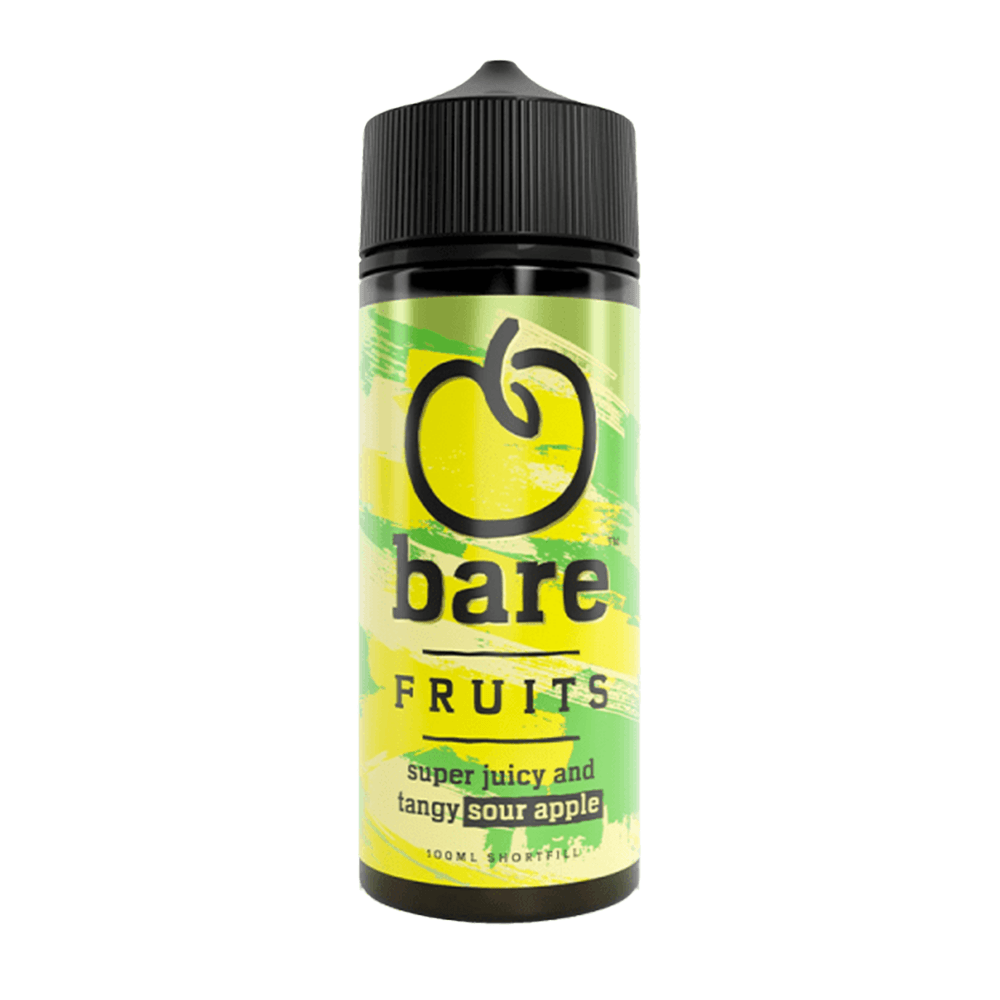 Bare Fruits Sour Apple 100ml shortfill bottle with vibrant green and yellow label.