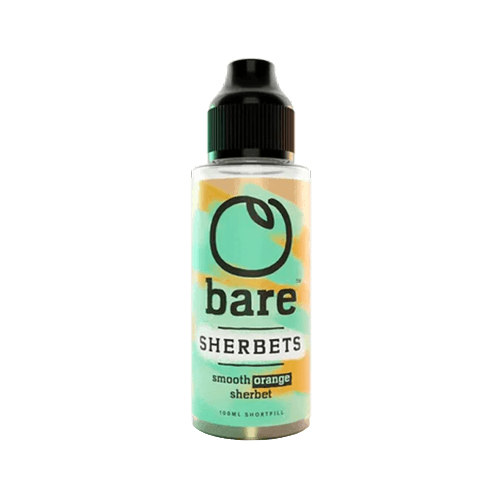 Bare Sherbets Smooth Orange e-liquid bottle, 100ml shortfill, with a black cap.