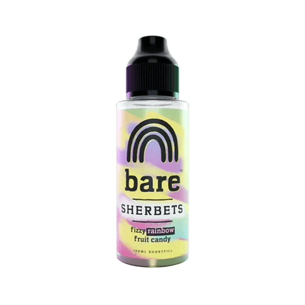 Bare Sherbets Fizzy Rainbow e-liquid bottle with colourful design.