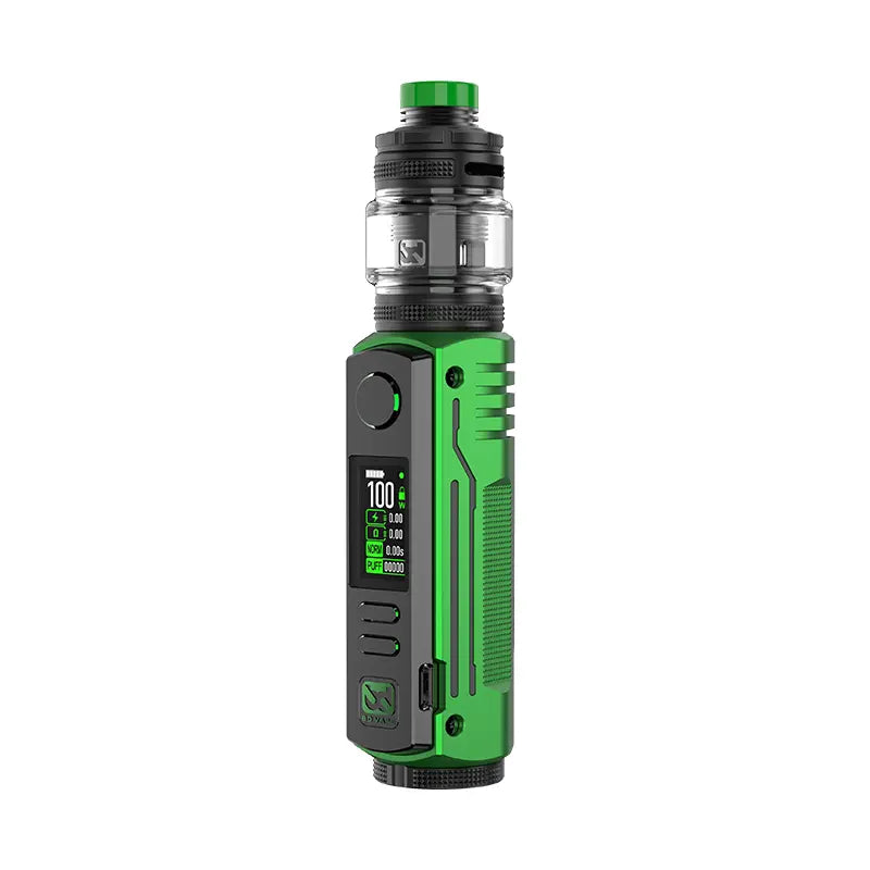 BD Vape Rayden 100 Vape Kit in Green, featuring a digital display, adjustable wattage up to 100W, and a rugged design for powerful vaping.