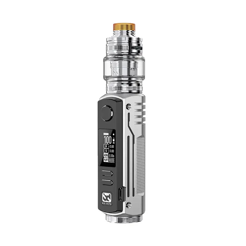 BD Vape Rayden 100 Vape Kit in Silver, featuring a digital display, adjustable wattage up to 100W, and a rugged design for powerful vaping.