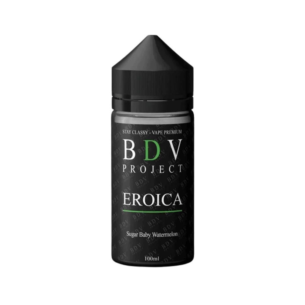 BDV Project Eroica 100ml vape juice bottle with "Sugar Baby Watermelon" flavour label.