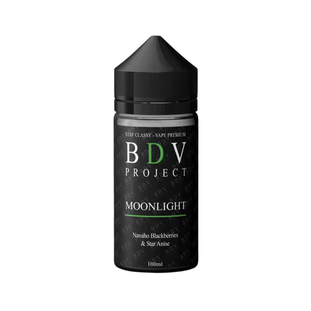 BDV Project Moonlight 100ml shortfill bottle, featuring Navajo Blackberries & Star Anise flavour.