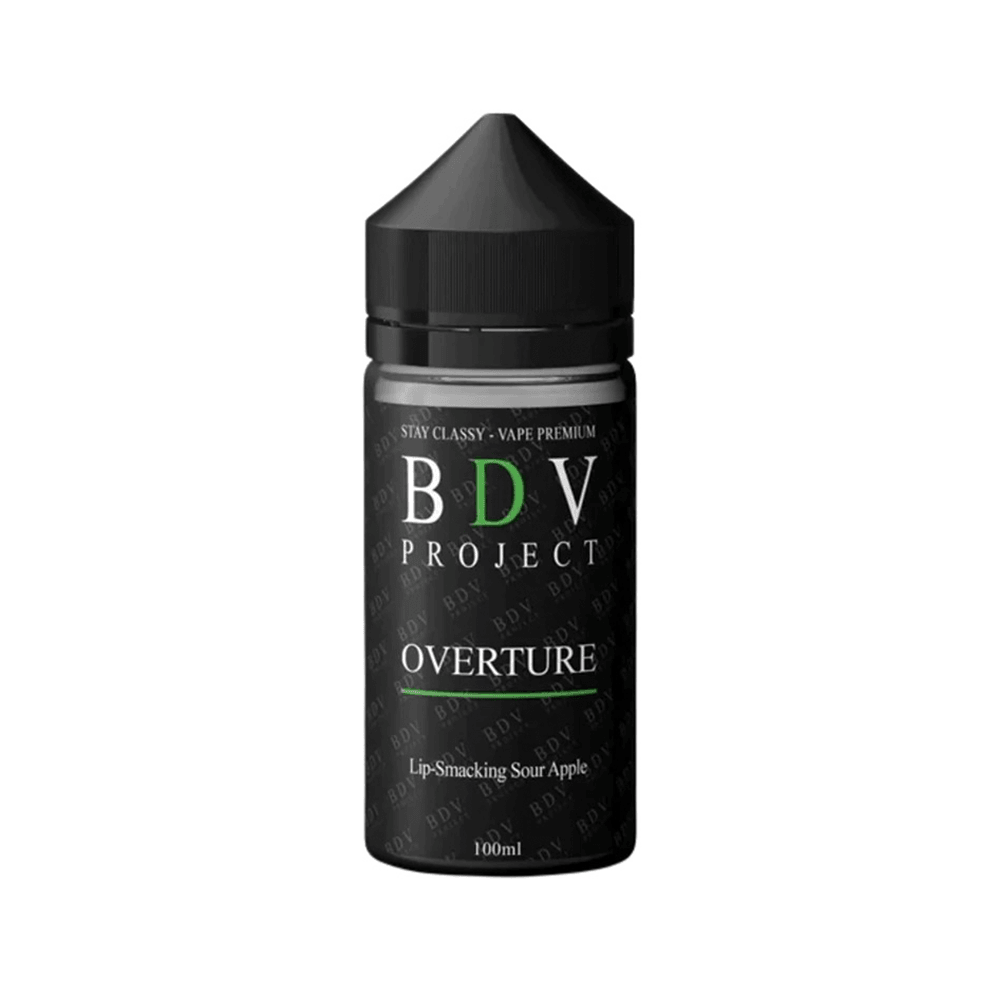 BDV Project Overture 100ml Shortfill bottle, featuring a lip-smacking sour apple flavour.