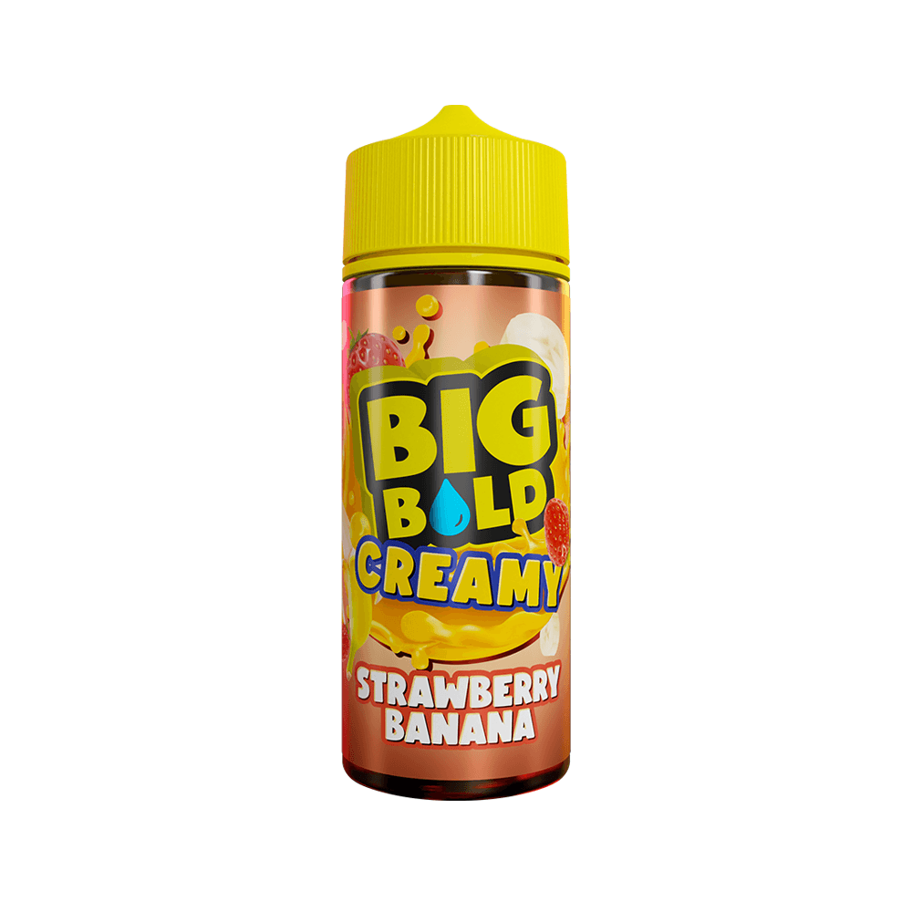 Big Bold Creamy Strawberry Banana vape juice bottle with a yellow cap.