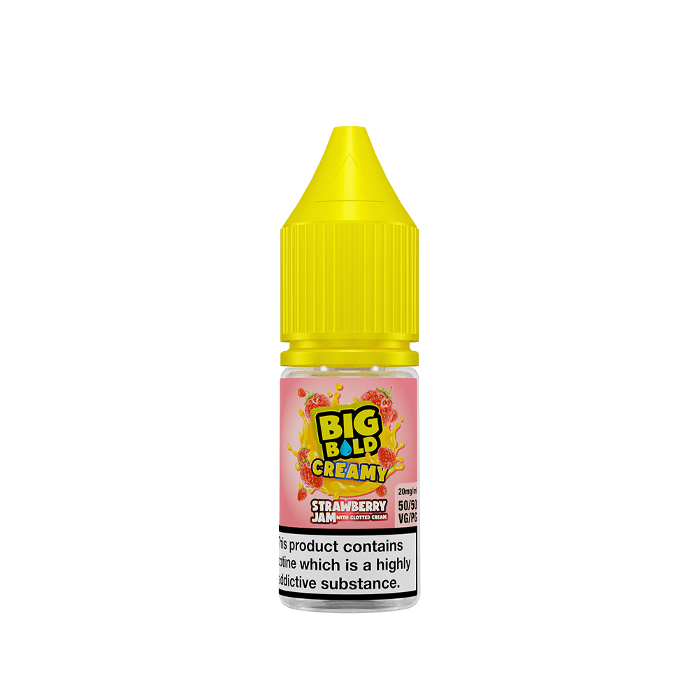 Big Bold Creamy Strawberry Jam 10ml vape juice bottle with a yellow cap.