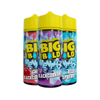 Three Big Bold Menthol e-liquid bottles: Cherry Blackcurrant, Blackcurrant, and Blue Raspberry.