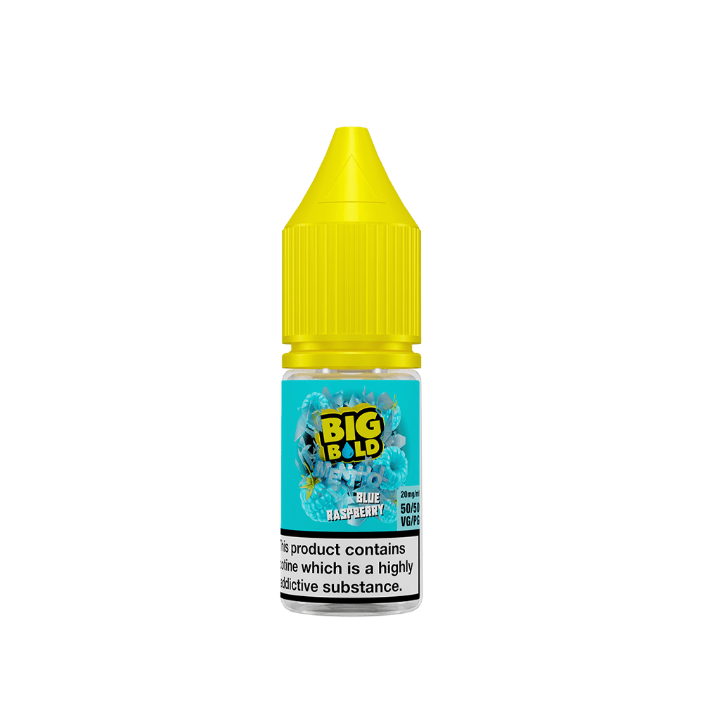 Big Bold Menthol Blue Raspberry 10ml vape juice bottle with bright yellow cap.