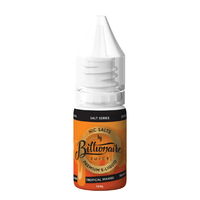 Billionaire Juice Tropical Mango 10ml nicotine salts bottle with an orange label.