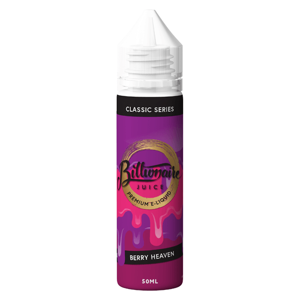 Billionaire Juice Berry Heaven 50ml e-liquid bottle with vibrant purple and gold design.