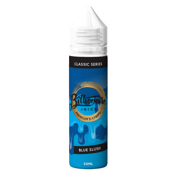 Blue Slush Billionaire Juice bottle, 50ml, with a vibrant blue and gold design.