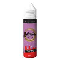 Billionaire Juice 50ml e-liquid bottle, strawberry bubblegum flavour, pink label.