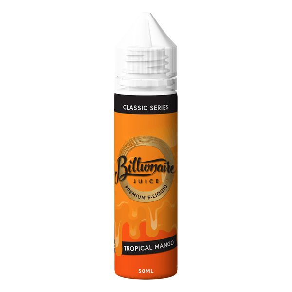 Billionaire Juice Tropical Mango 50ml shortfill bottle with orange label.