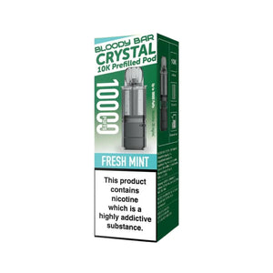 Bloody Bar Crystal 10K Refill Pod in Fresh Mint flavour for Bloody Bar Crystal 10K Pod Kit with 10,000 puffs and 20mg strength