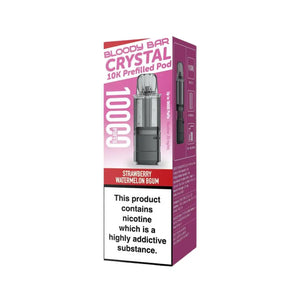 Bloody Bar Crystal 10K Refill Pod in Strawberry Watermelon Bubblegum flavour for Bloody Bar Crystal 10K Pod Kit with 10,000 puffs and 20mg strength