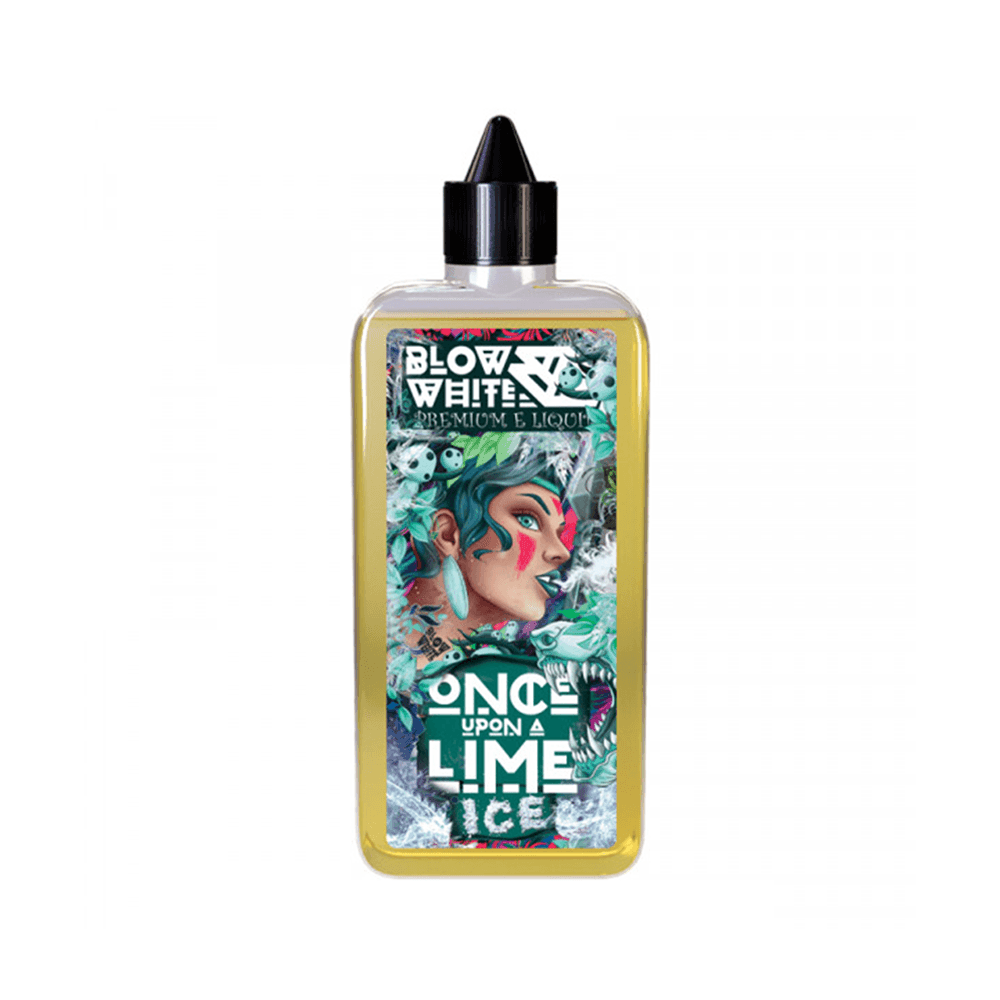 Blow White Once Upon a Lime Ice e-liquid bottle with vibrant, artistic label design.