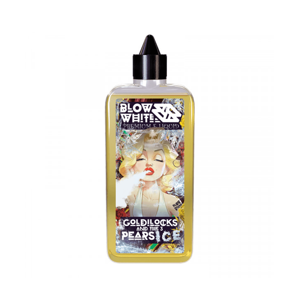 Vape juice bottle with "Goldilocks and the Pear's Ice" label design.