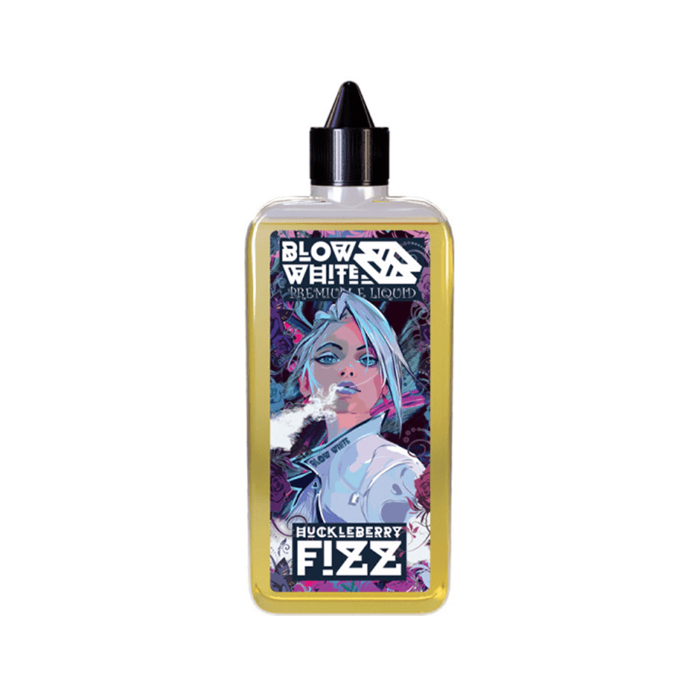 Vape juice bottle with vibrant, colourful label featuring an illustrated character.