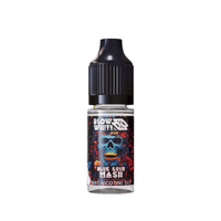 Blow White Grym Myst Blue Sour Mash 10ml nic salt bottle with vibrant skull design.