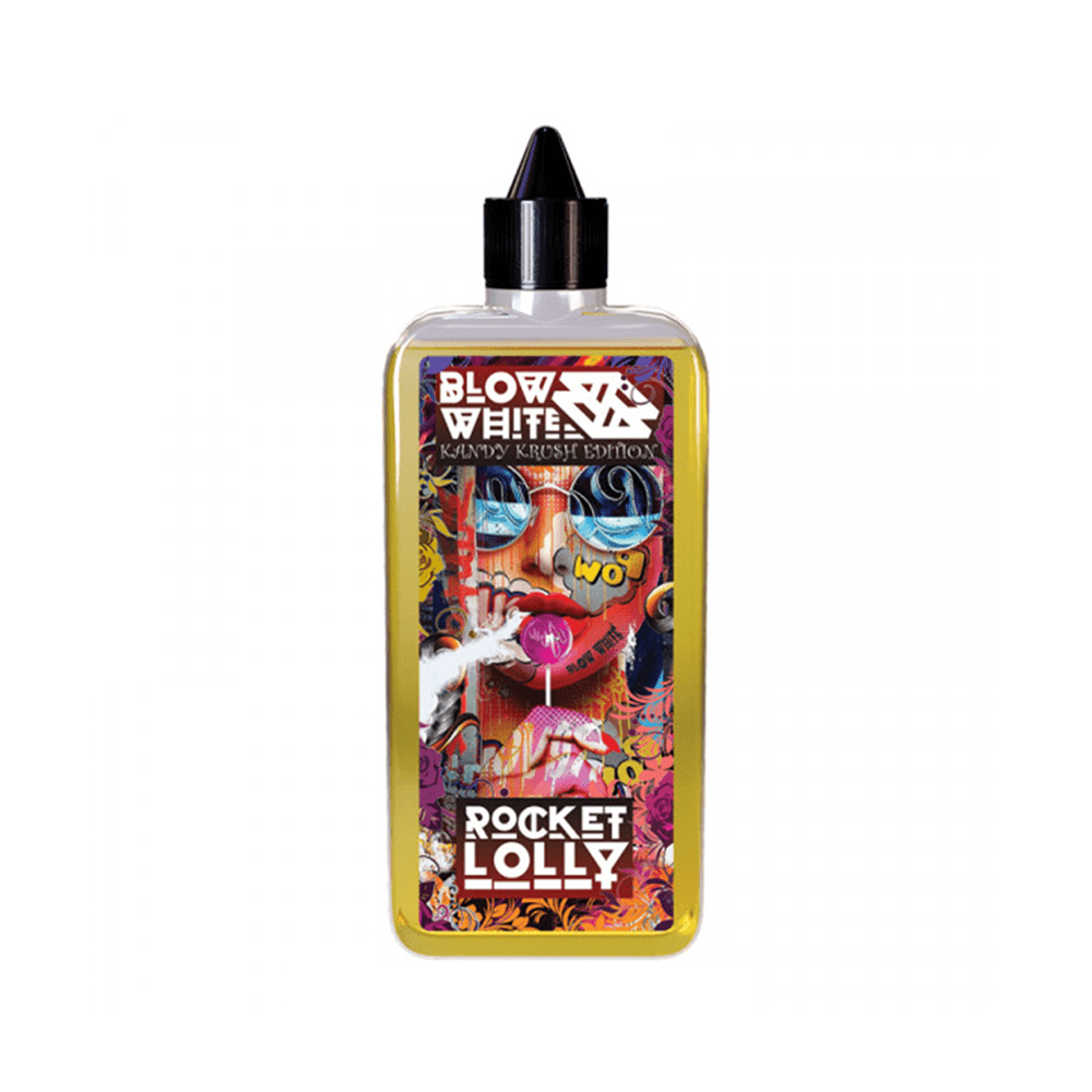 Colourful vape juice bottle with vibrant, artistic label design.