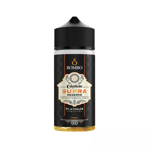 Bombo Cookie Supra Reserve Platinum Tobacco e-liquid 100ml bottle on a white background