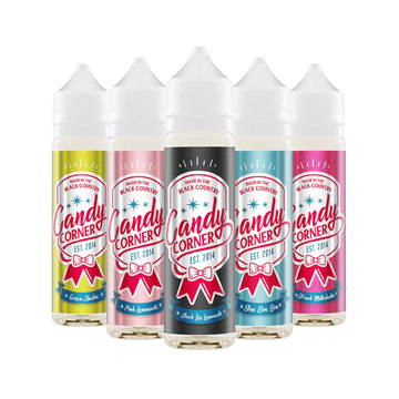 Five Candy Corner e-liquid bottles in colourful packaging, 50ml each.