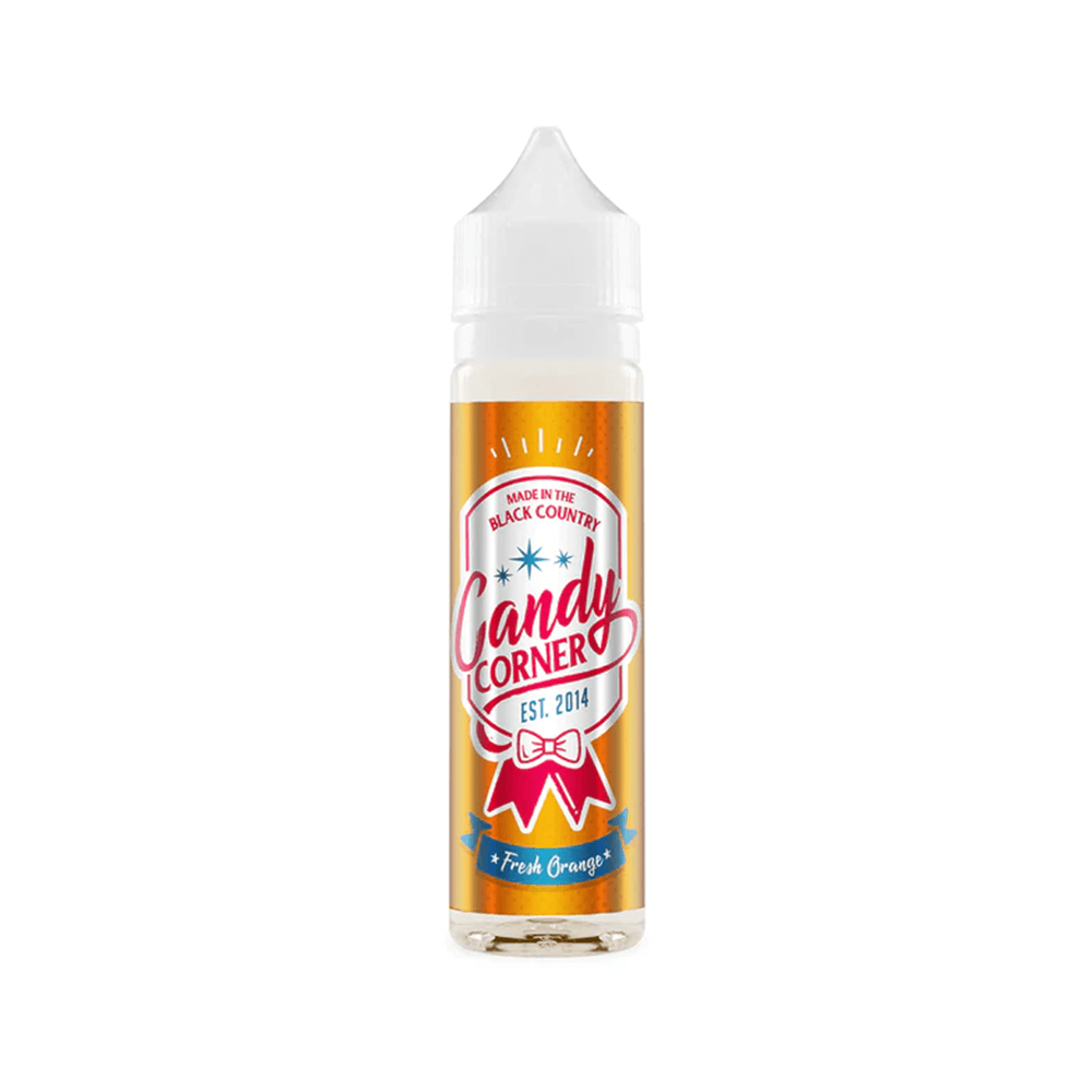 Candy Corner Fresh Orange vape juice bottle, 50ml shortfill, white background.