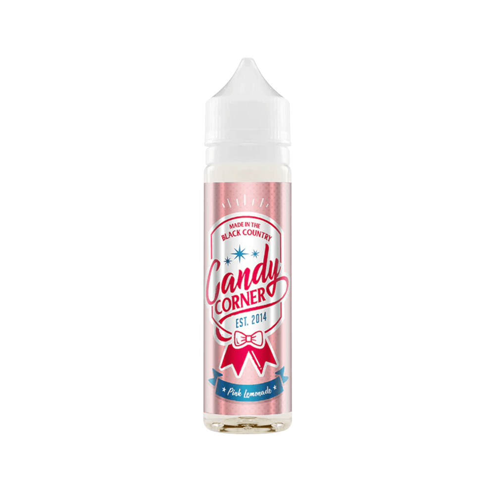 Candy Corner pink lemonade vape juice bottle, 50ml shortfill, UK branding.