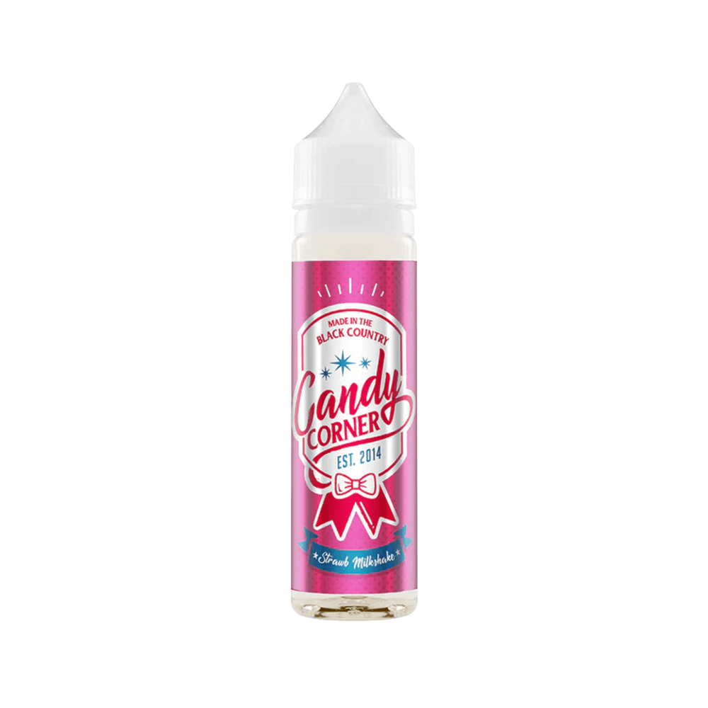 Candy Corner e-liquid bottle with a pink label and white cap, branded as "Candy Corner".