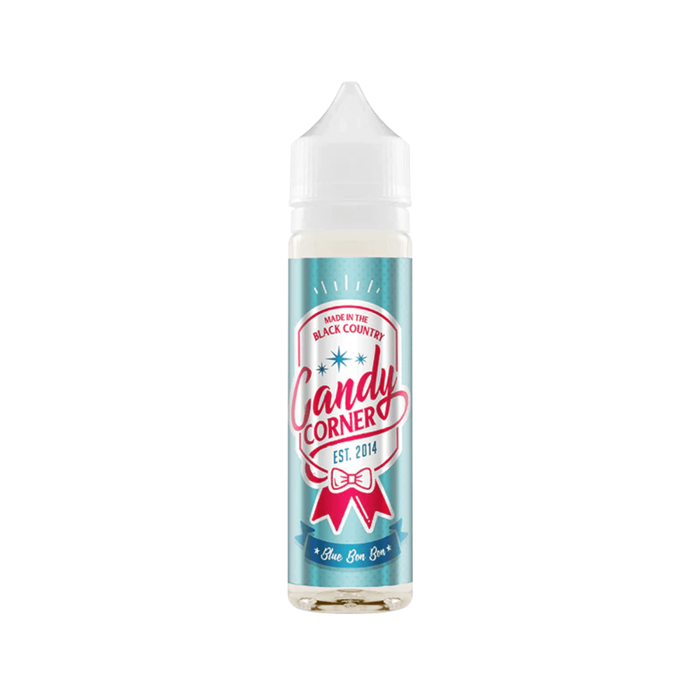 Candy Corner vape juice bottle, 50ml shortfill, blue and red label design.