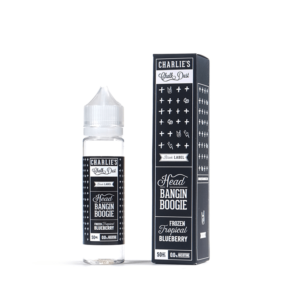 Charlie's Chalk Dust e-liquid bottle and box, "Head Bangin Boogie" flavour, 50ml, 0mg nicotine.