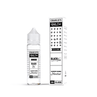 Charlie's Chalk Dust Black Ice 50ml shortfill bottle and box with a minimalist black and white design.