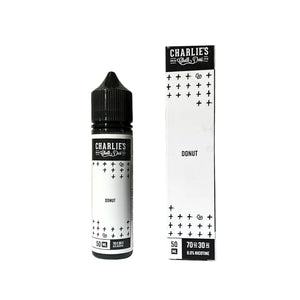 Charlie's Chalk Dust Donut vape juice bottle and packaging on a white background