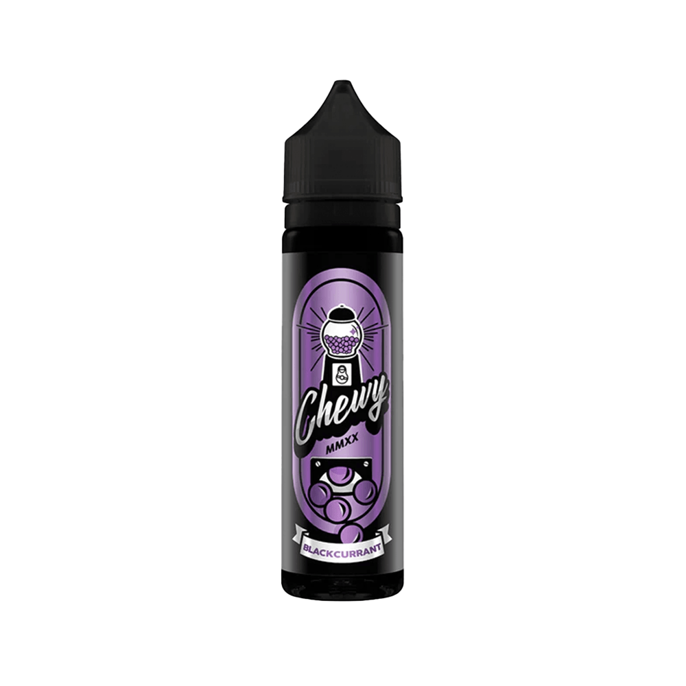 Chewy Maxx Blackcurrant 50ml shortfill vape juice bottle with purple label.