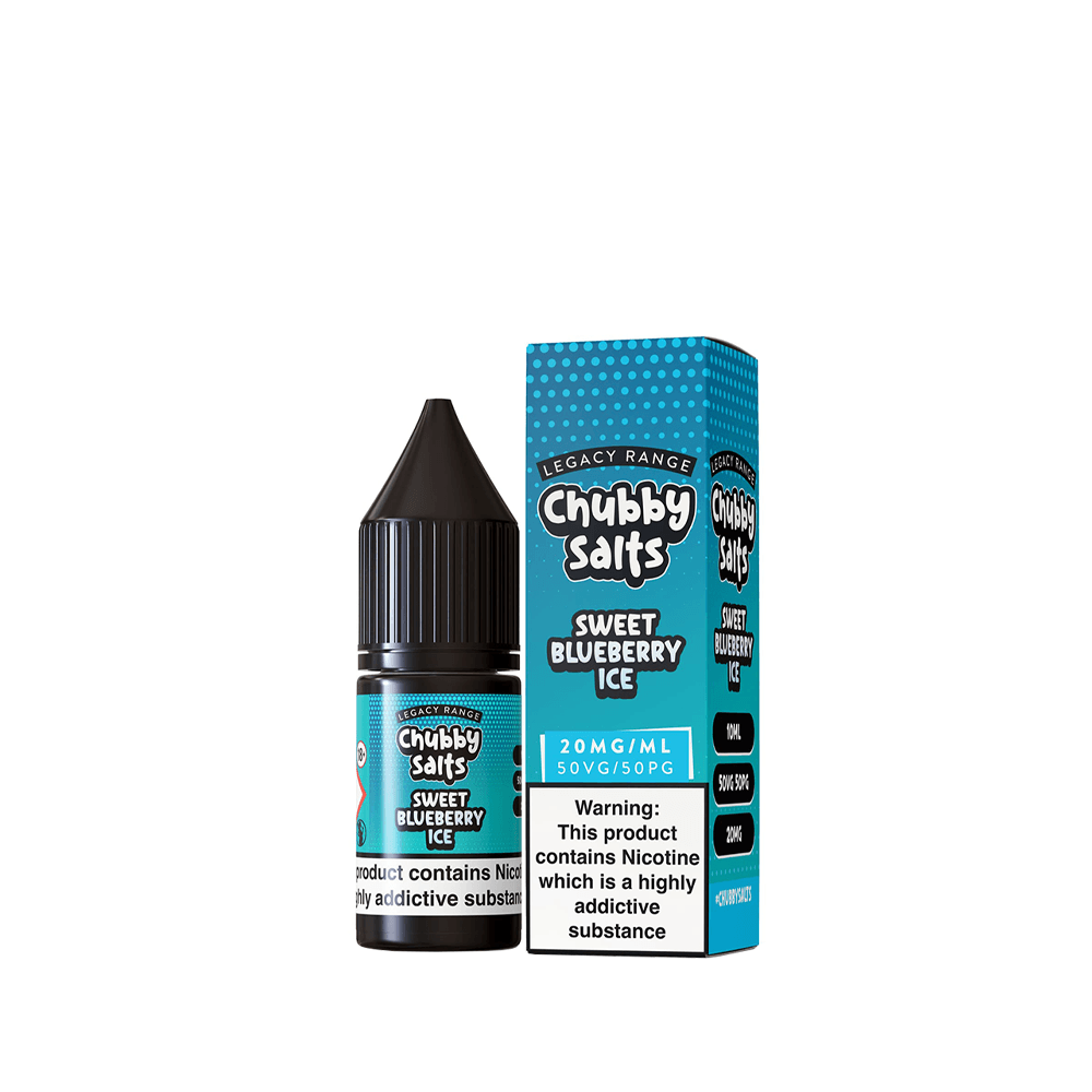 Chubby Salts Sweet Blueberry Ice vape juice bottle and box.