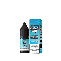 Chubby Salts Blue Sour Raspberry e-liquid bottle and box, 20mg nicotine strength.