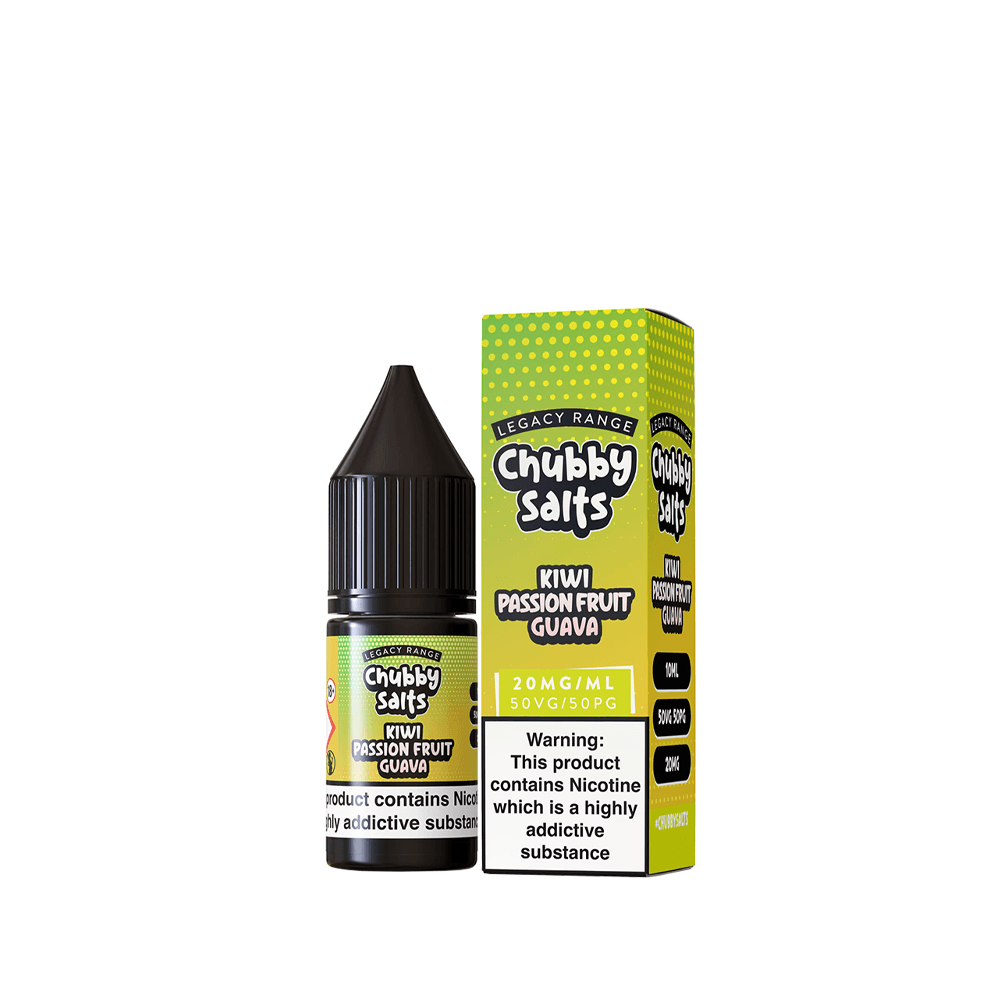 Chubby Salts Kiwi Passionfruit Guava 10ml e-liquid bottle and box.